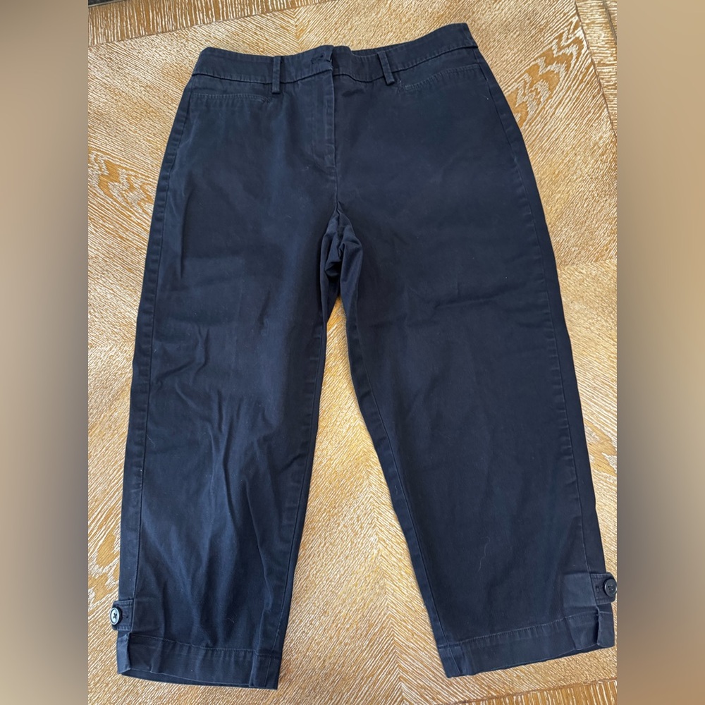Talbots Navy Blue Pants Sz 8 Perfect Skimmer Curvy Waist 32” Inseam 20” Buttons